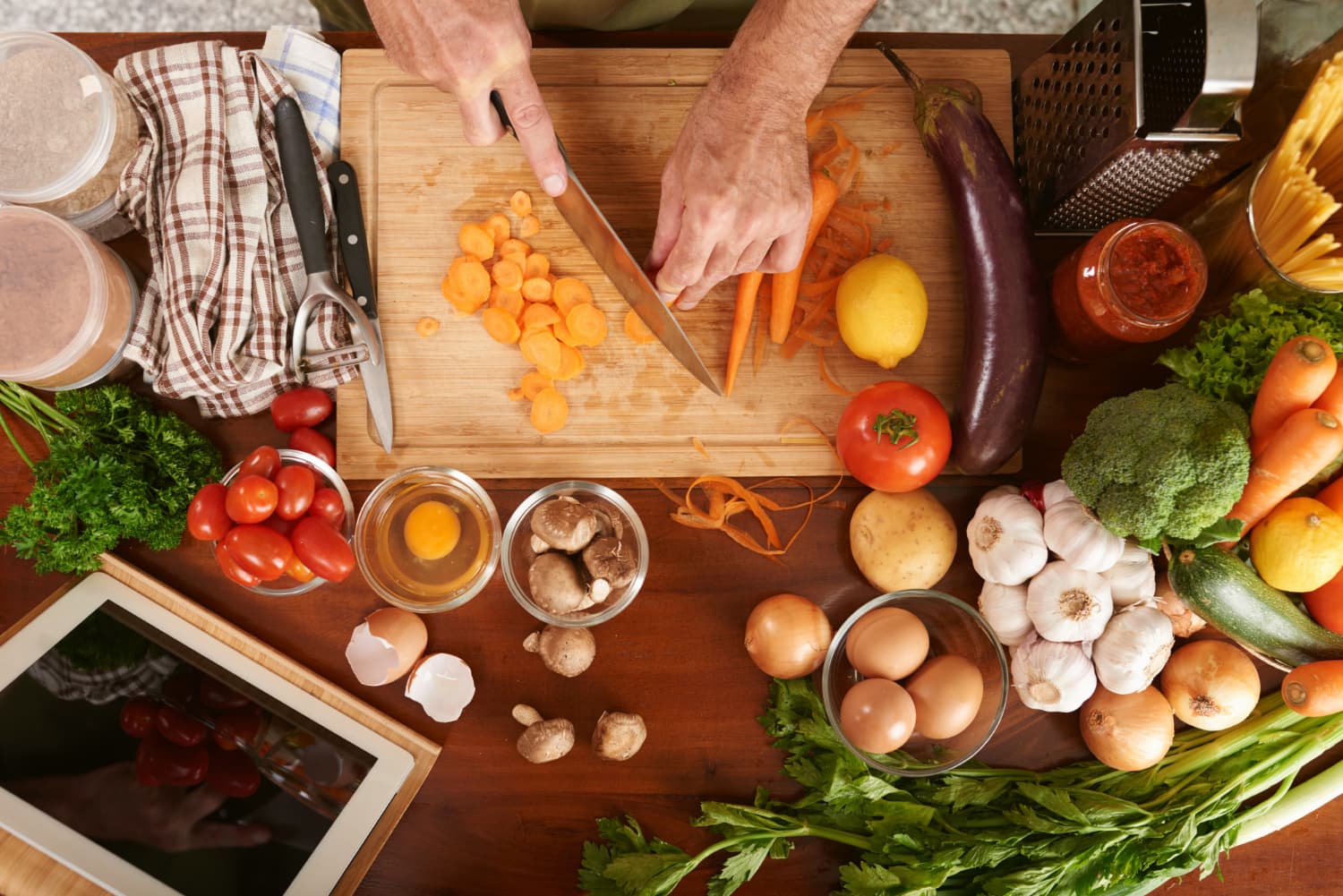 Cutting board with ingredients